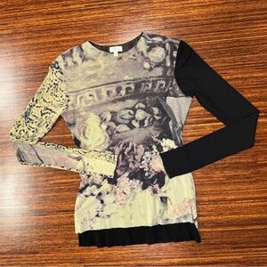 Petit Pois by Viviana G Mesh Long Sleeve Top Artsy Mixed Print Y2K  Medium